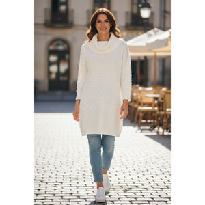 4232) Willow Glen White Knitted Pullover Turtle neck  Tunic Sweater Size XL